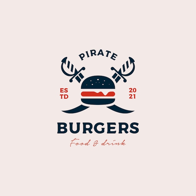 Ilustração em vetor de design de logotipo de hambúrgueres pirata
