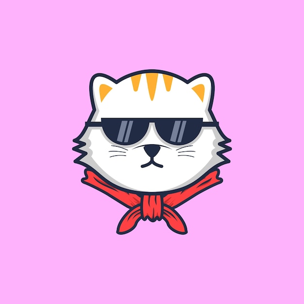 Ilustração em vetor de design de logotipo de óculos de gato fofo