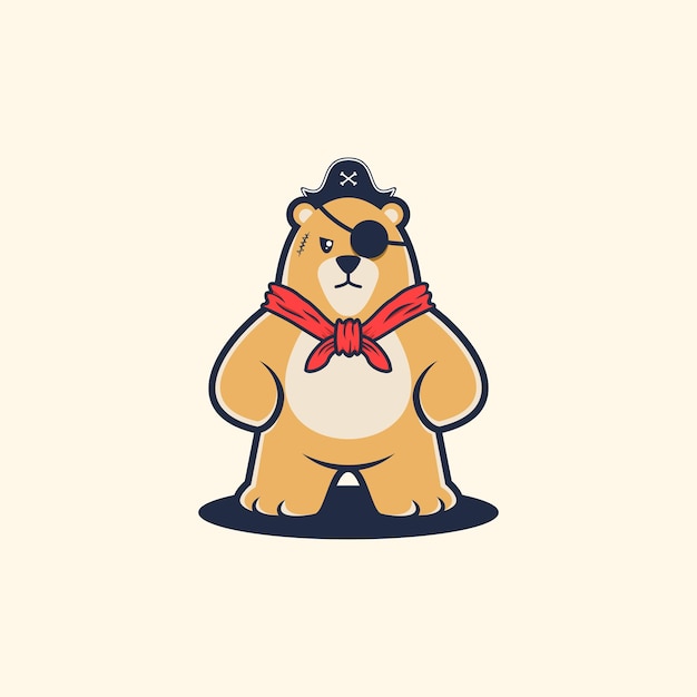 Ilustração em vetor de design de logotipo de pirata de urso de desenho animado