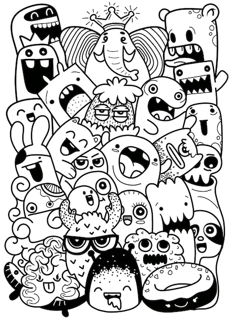 Ilustração em vetor de Doodle fundo bonito monstro