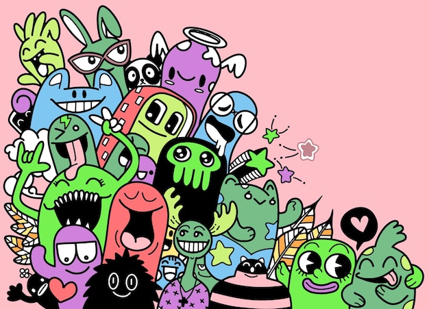 Ilustração em vetor de Doodle monstro fofo com espaço de cópia