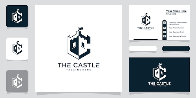Ilustração em vetor de emblema de design de logotipo do castelo fortaleza do palácio e modelo de design de cartão de visita vetor premium