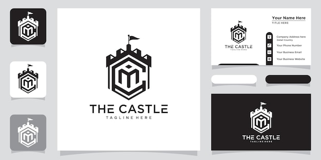 Ilustração em vetor de emblema de design de logotipo do castelo fortaleza do palácio e modelo de design de cartão de visita vetor premium