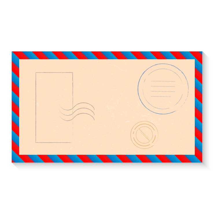 Vetor ilustração em vetor de envelope de correio aéreo em branco aberto com carimbo de borracha