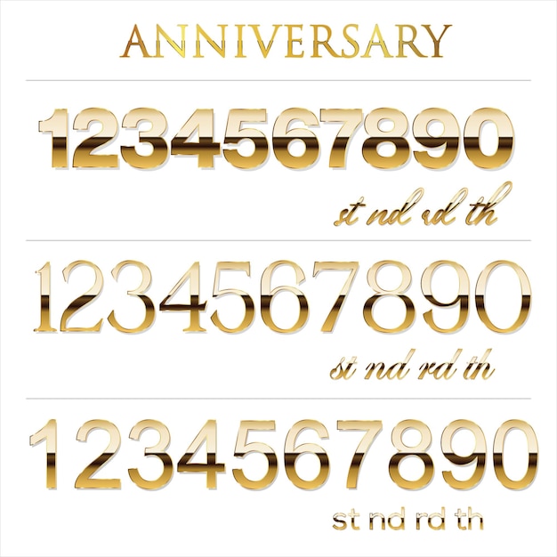 Ilustração em vetor de estoque de números dourados de aniversário