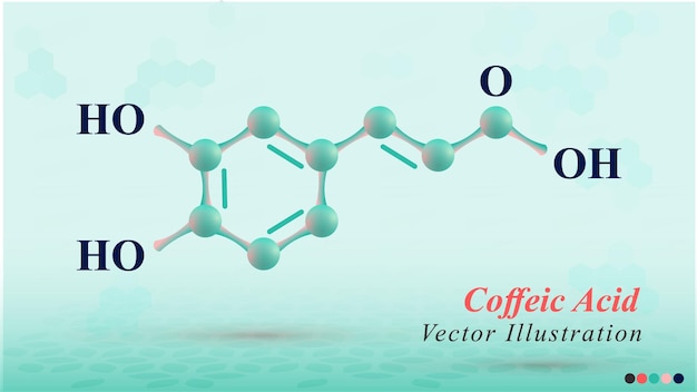 Vetor ilustração em vetor de estrutura molecular de ácido hidroxicinâmico de café