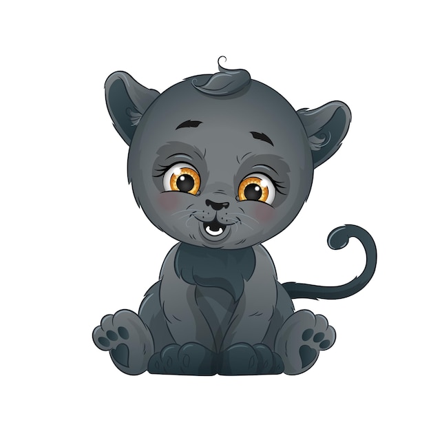 Ilustração em vetor de filhote de pantera negra fofo animal de bebê dos desenhos animados