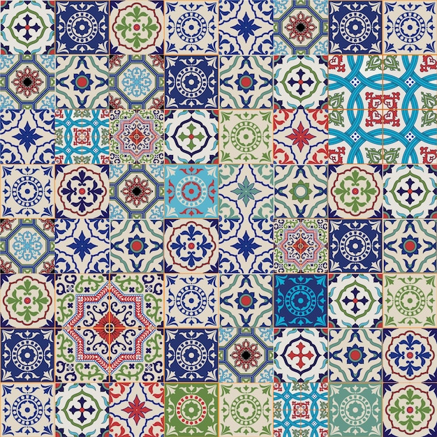 Ilustração em vetor de flores vintage de cerâmica azul tradicional