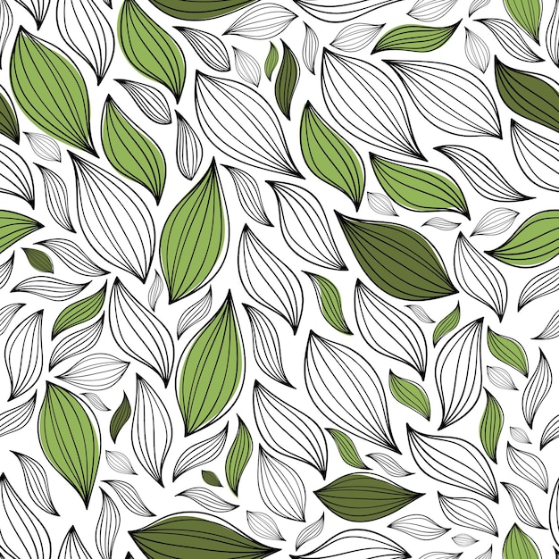 Ilustração em vetor de folhas padrão sem costura fundo orgânico floral textura de folha desenhada à mão