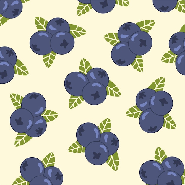 Ilustração em vetor de frutas de fundo padrão de mirtilo