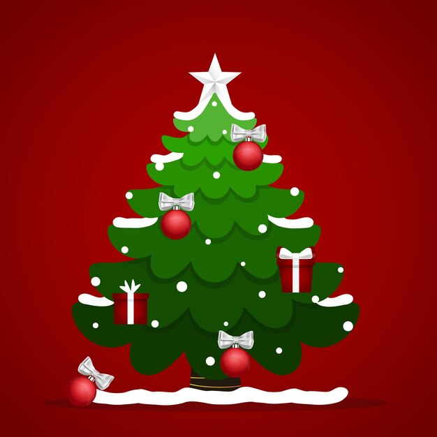 Ilustração em vetor de fundo decorado com árvore de natal feliz natal e feliz ano novo