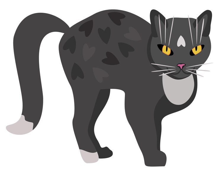 Vetor ilustração em vetor de gato cinza com olhos amarelos brilhantes virados de lado. isolado no branco.