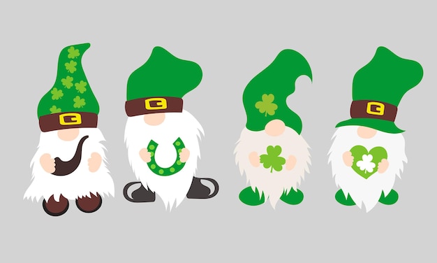 Ilustração em vetor de gnomos do dia de são patrício gnomos irlandeses vector segurando trevos trevos