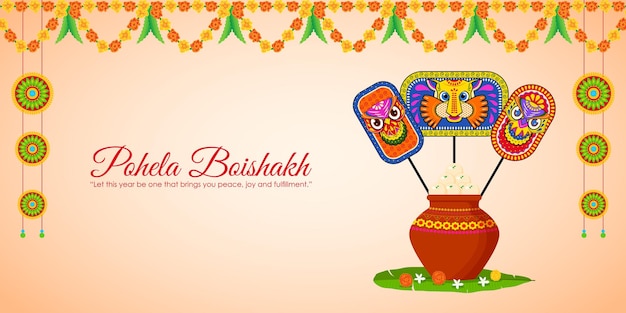 Ilustração em vetor de happy pohela boishakh bengali new year deseja banner de saudação