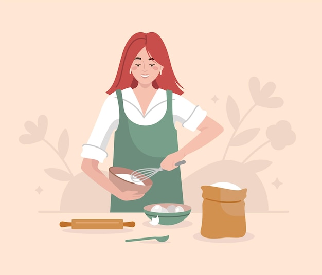 Ilustração em vetor de jovem cozinhando