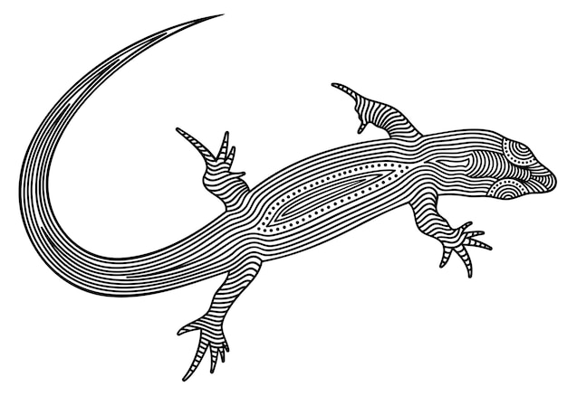 Ilustração em vetor de lagarto de contorno estilizado decorado isolado no fundo branco