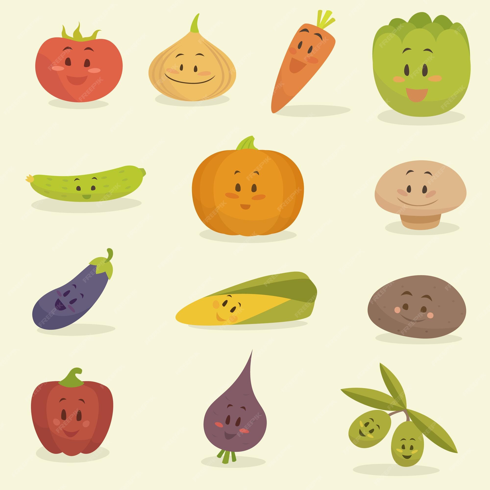 Legumes Engraçados Desenhos Animados Vector Isola Estilo Plano