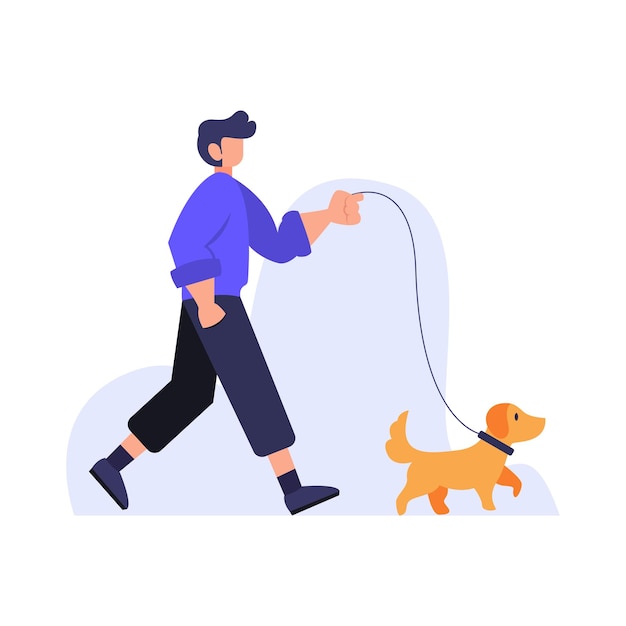 Ilustração em vetor de levar o cachorro para passear em um fundo branco