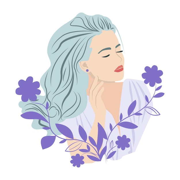 Ilustração em vetor de linda mulher de inverno com flores