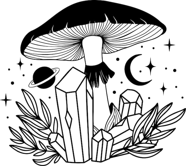 Ilustração em vetor de logotipo de cogumelo místico de cogumelo