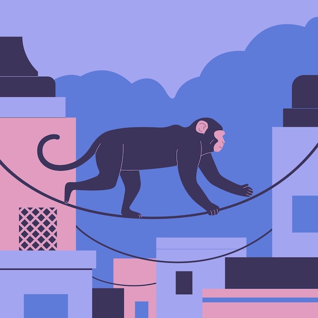 Ilustração em vetor de macaco indiano rhesus macaque índia