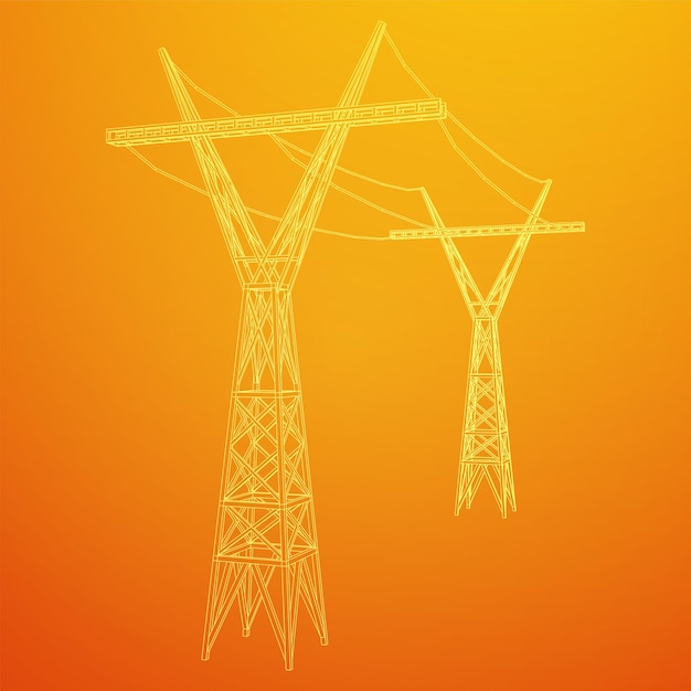 Vetor ilustração em vetor de malha de baixo poli do pilão de alta tensão da torre de transmissão de energia