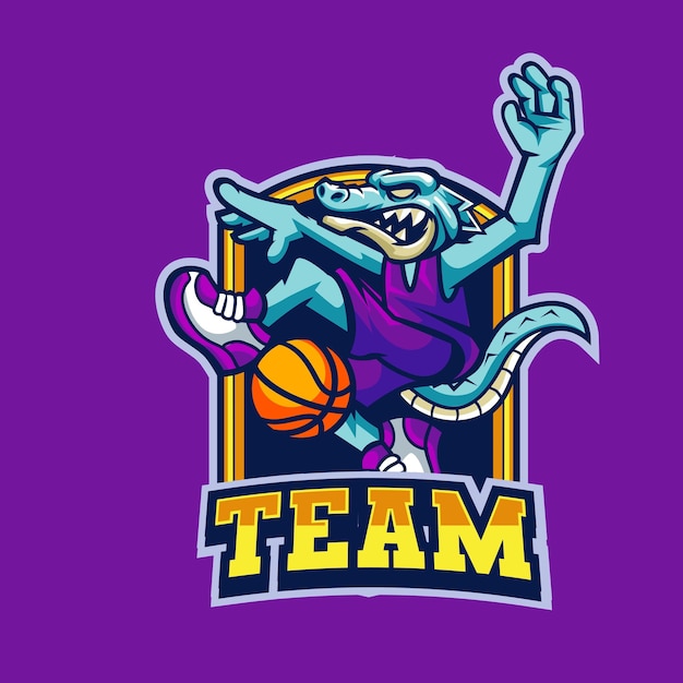 Vetor ilustração em vetor de mascote crocodilo com pose de basquete para equipe esportiva