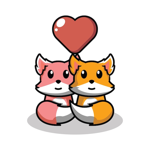 Ilustração em vetor de mascote de personagem de desenho animado fofo e fofo duas raposas apaixonadas
