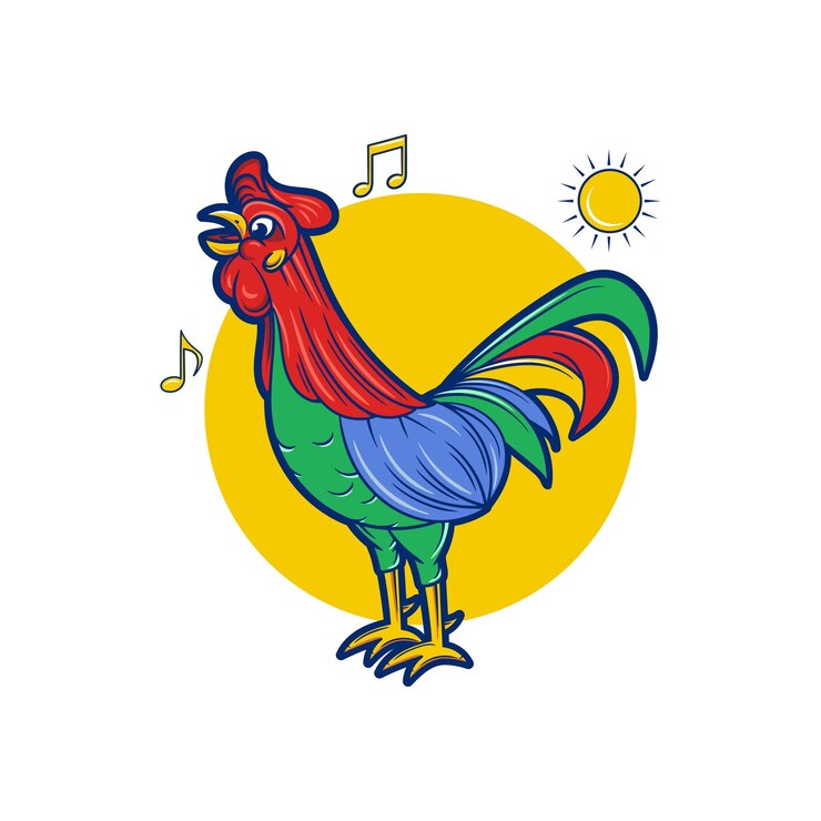 Vetor ilustração em vetor de mascote de personagem de galo colorido cantando