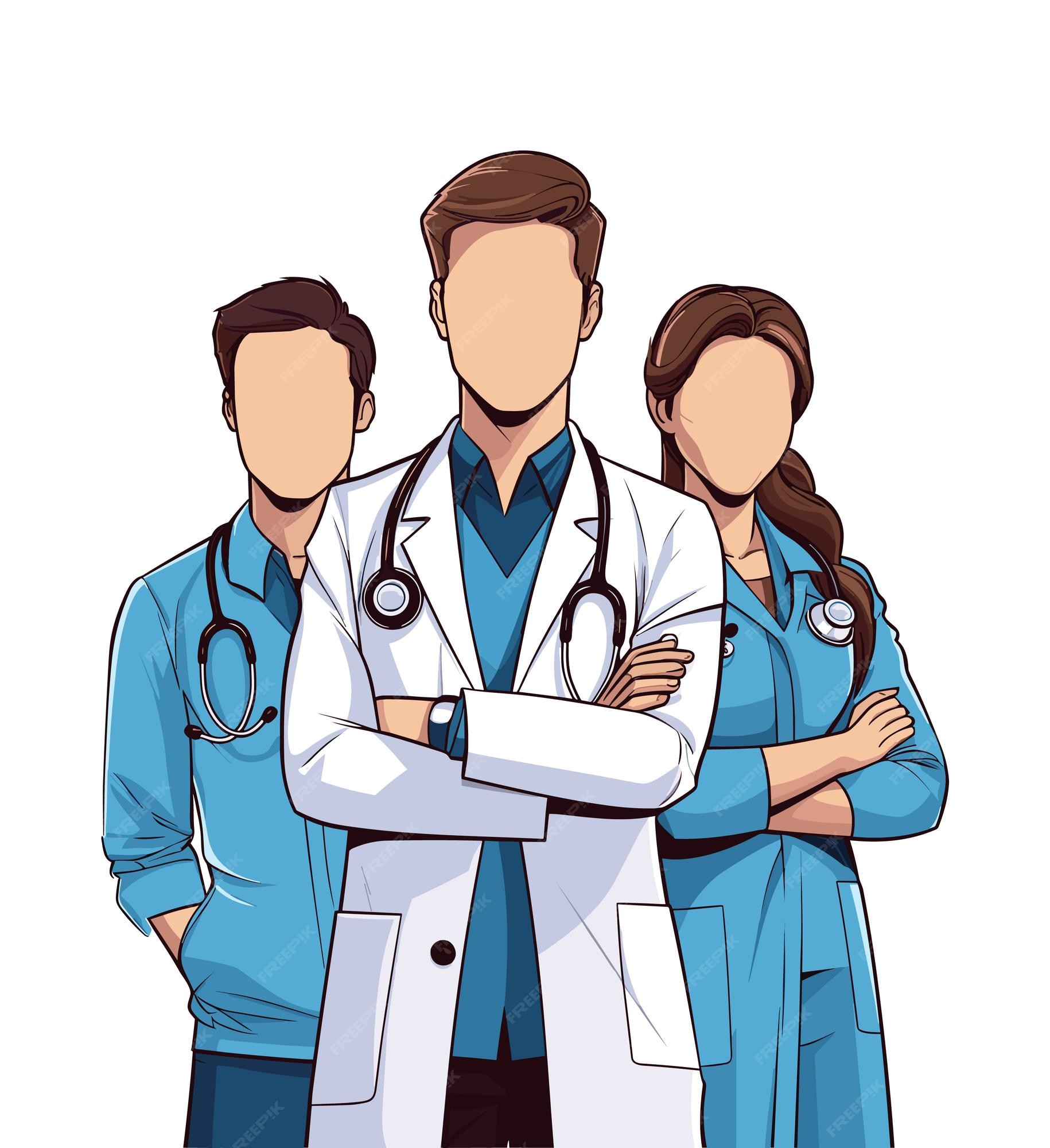 Conjunto de personagens de desenhos animados de médico. Equipe médica,  equipe, conceito, frente, hospitalar 656917 Vetor no Vecteezy