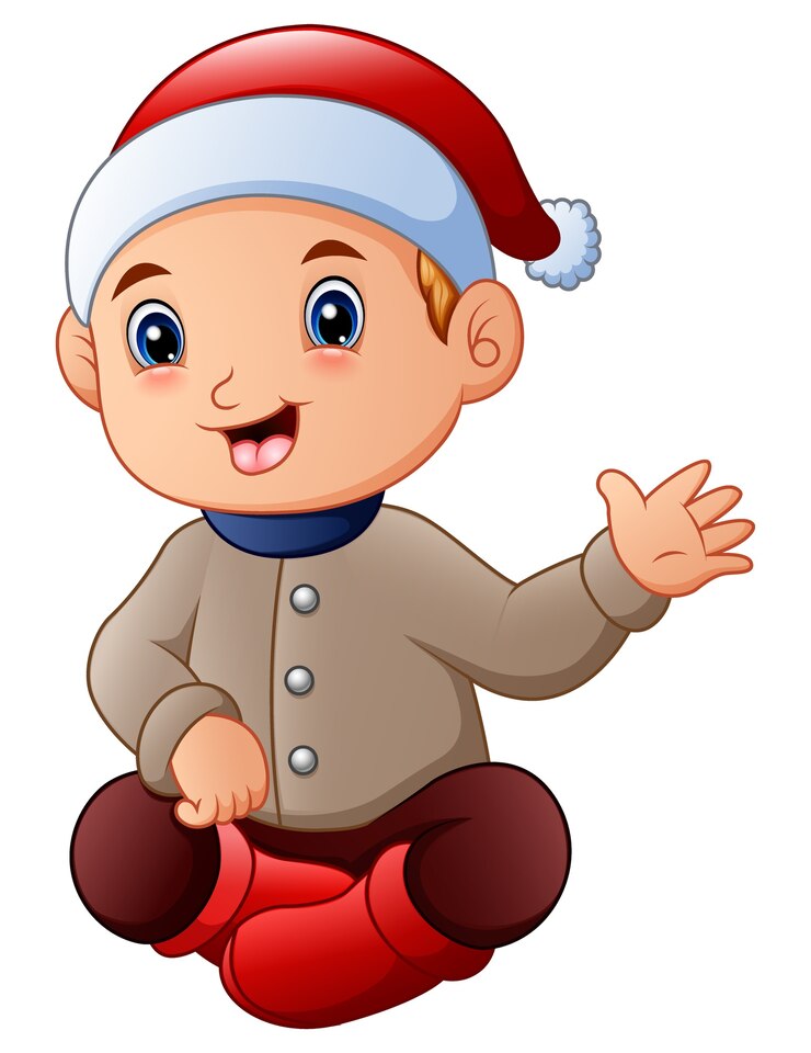 Vetor ilustração em vetor de menino bonitinho no chapéu de papai noel acenando
