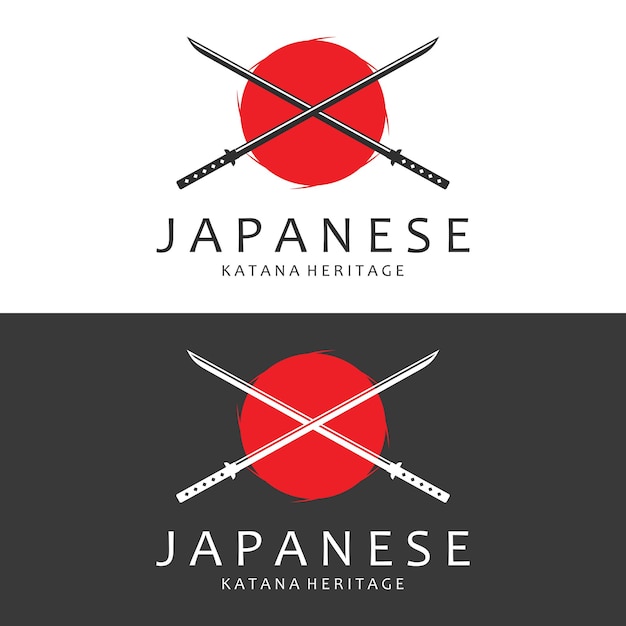 Ilustração em vetor de modelo de logotipo plano de espada katana