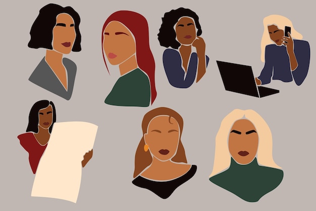 Vetor ilustração em vetor de mulheres de negócios meninas no trabalho chefe feminino um conjunto de clip-art de senhoras de negócios ilustração em vetor isolada no fundo eps 10