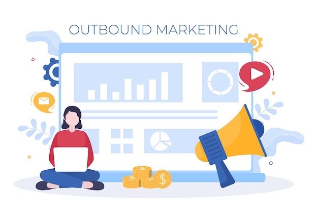 Ilustração em vetor de negócios de marketing de saída com design de megafone para atrair clientes off-line ou on-line para a Web ou pôster