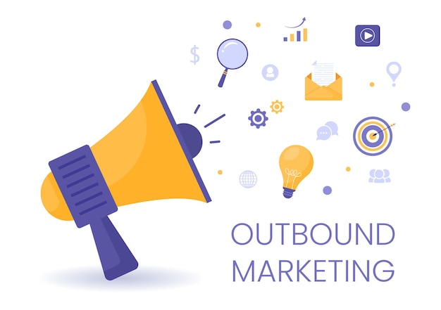 Ilustração em vetor de negócios de marketing de saída com design de megafone para atrair clientes off-line ou on-line para a Web ou pôster