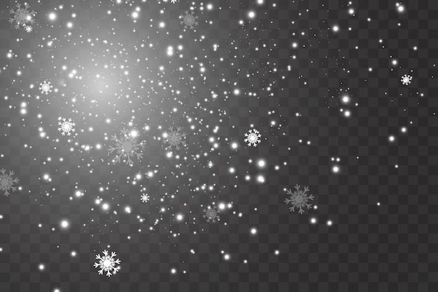 Ilustração em vetor de neve voando em um fundo transparente; fenômeno natural de queda de neve ou