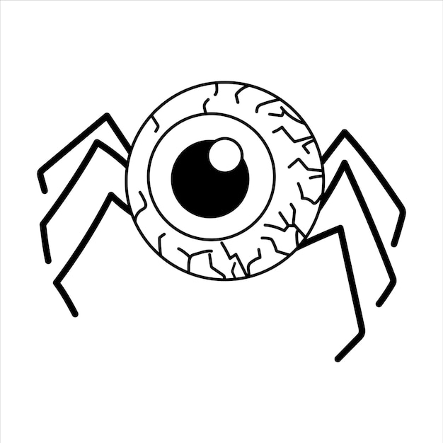 Ilustração em vetor de olho de aranha Arte de halloween com desenho de globo ocular com design de fundo branco isolado