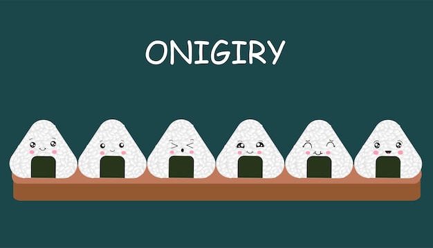 Ilustração em vetor de onigiri no estilo kawaii