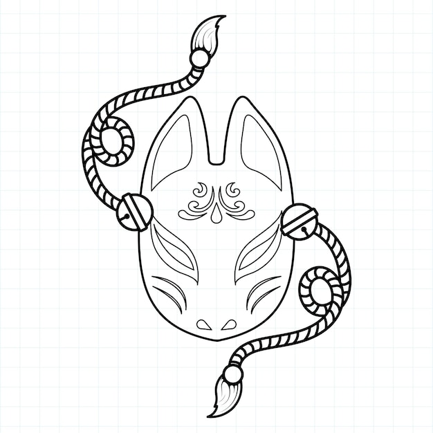 Vetor ilustração em vetor de página para colorir de máscara kitsune japonesa