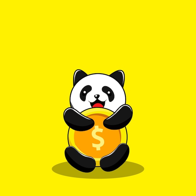 Vetor ilustração em vetor de panda segurando uma moeda