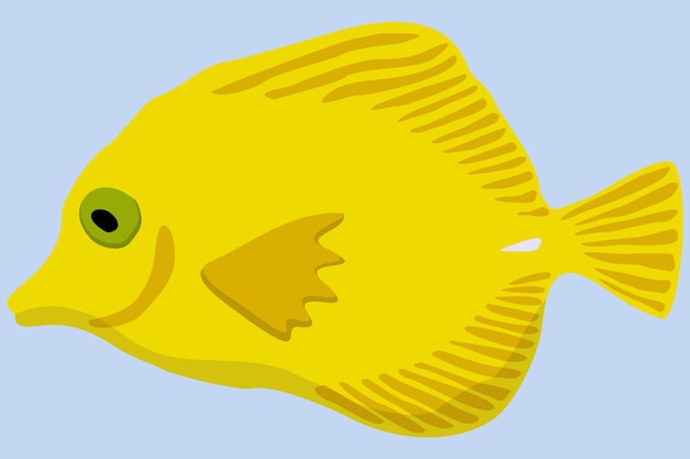 Ilustração em vetor de peixes exóticos marinhos amarelos. sobre fundo azul claro.
