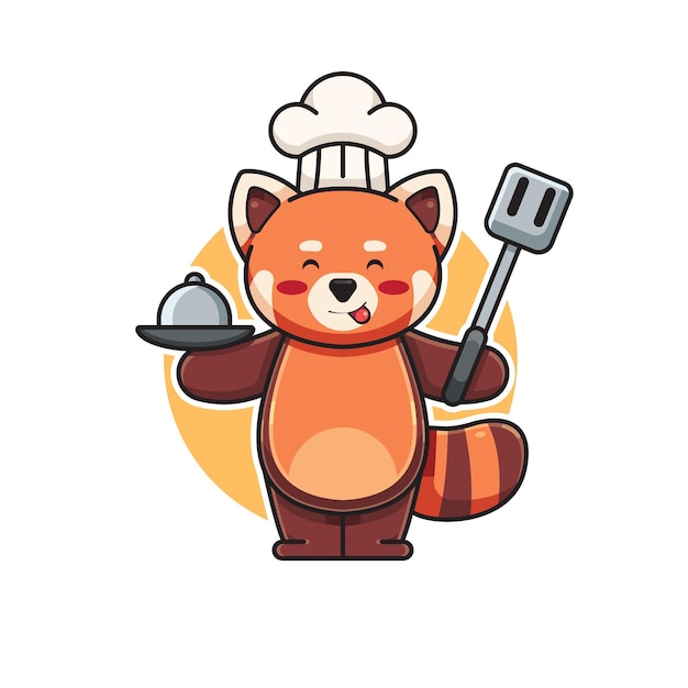 ilustração em vetor de personagem de chef de panda vermelho bonito