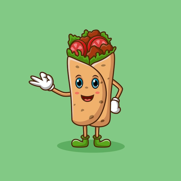 Ilustração em vetor de personagem de desenho animado de kebab fofo