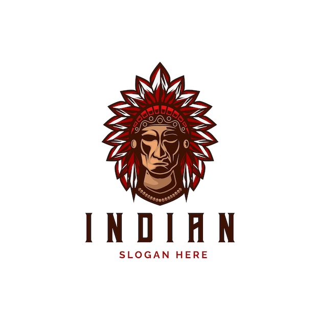 Vetor ilustração em vetor de personagem de design de mascote estilo vintage apache chefe de logotipo indiano