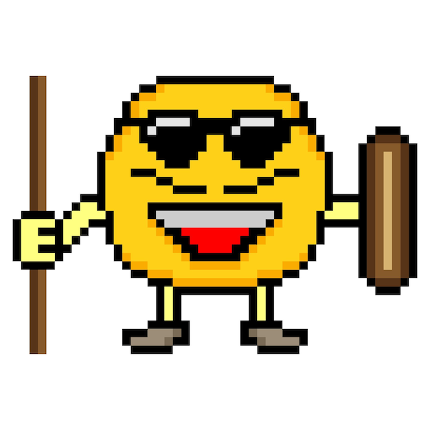 Ilustração em vetor de personagem de emoticon de rosto de pixel art