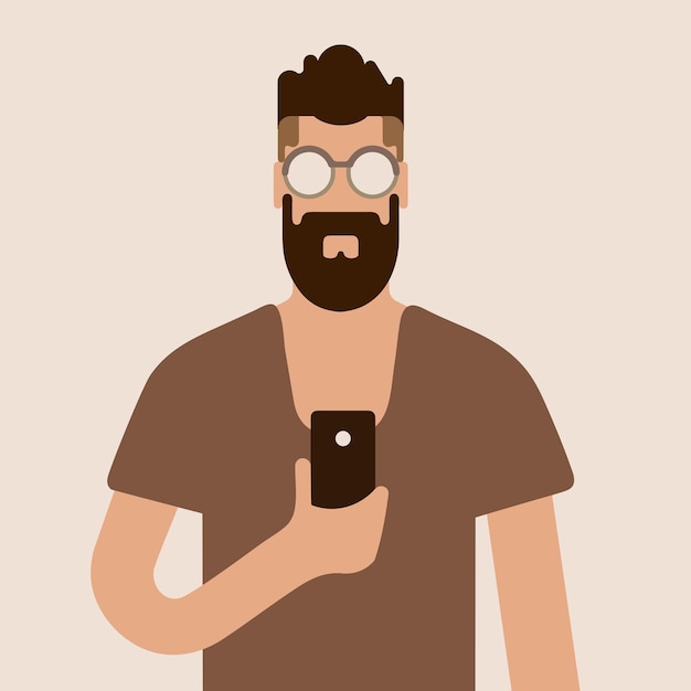 Ilustração em vetor de personagem de homem hipster plano eps