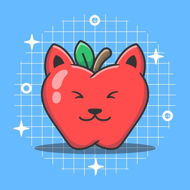 Ilustração em vetor de personagem de maçã de gato fofo desenho de fruta animal exclusivo