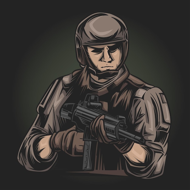 Ilustração em vetor de personagem do exército ou soldado