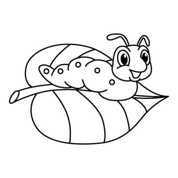Ilustração em vetor de personagens de desenho animado de lagarta fofa para livro de colorir para crianças