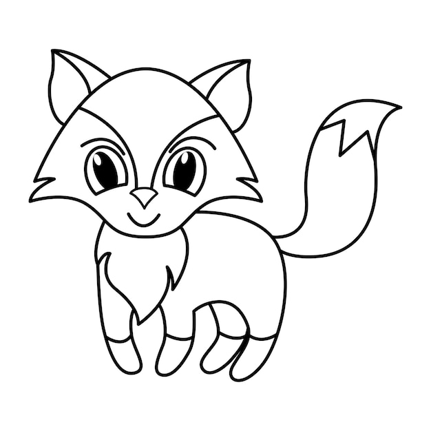 Ilustração em vetor de personagens de desenhos animados de raposa fofa para crianças, livro de colorir